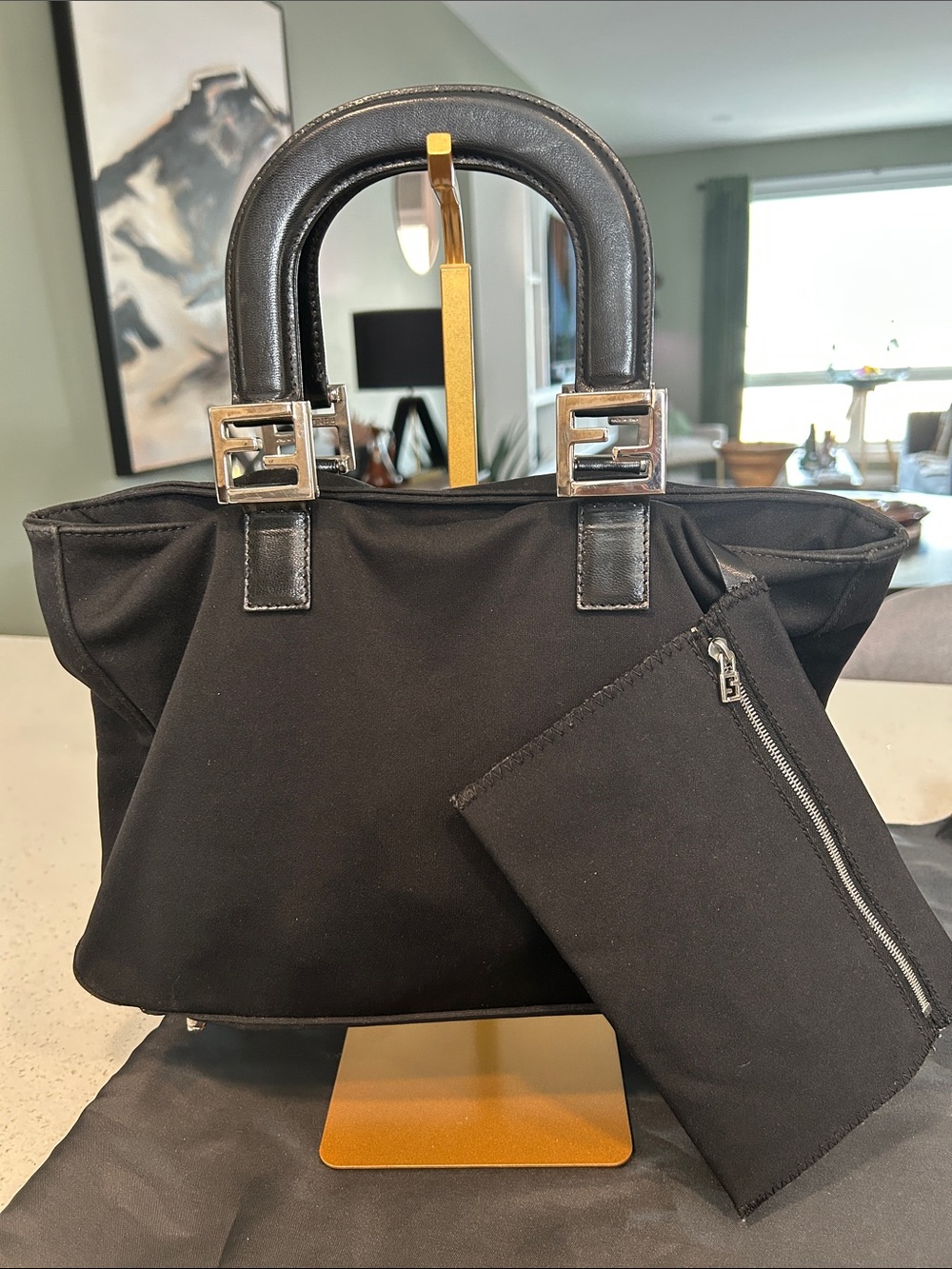 Fendi Authentic Black Nylon & Leather Tote Bag w/pouch — Full Set - Picture 3 of 16